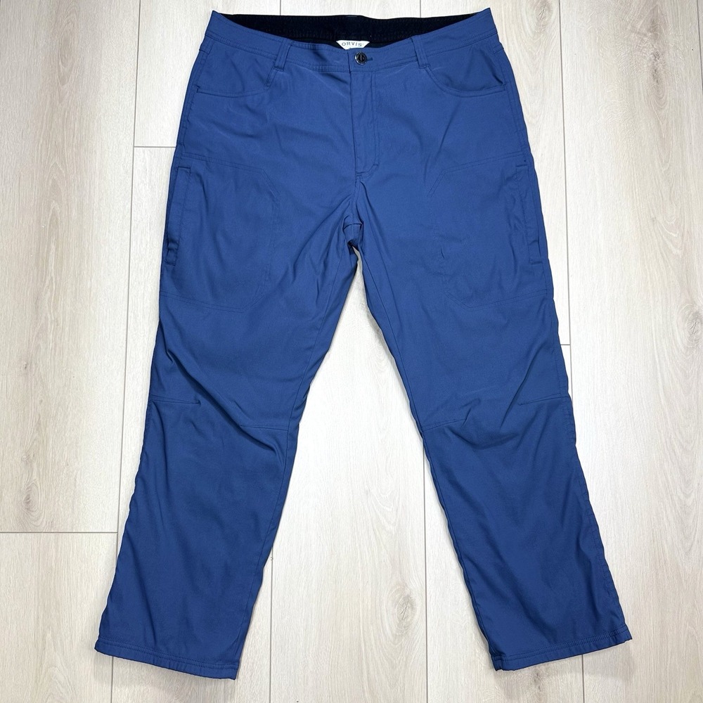 Orvis Fleece Lined Pants Blue Mens Size 36x29 Blue Nylon Stretch Outdoors Hiking